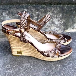 Michael Kors Palm Beach Bronze Wedge Sandals sz 9